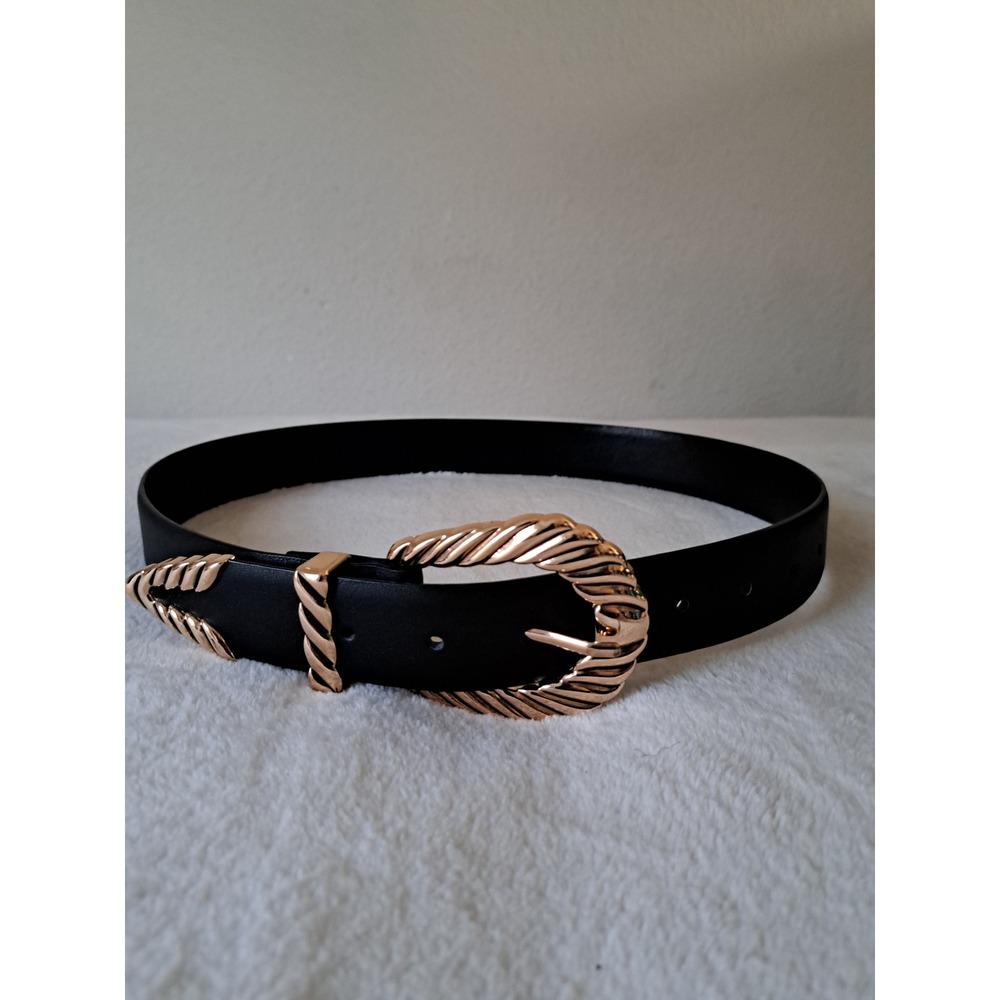 Citrusy Boutique Womens Western Belt Black Rose Gold Buckle XS-S